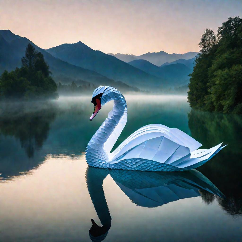 Лебедь из бумаги на озере