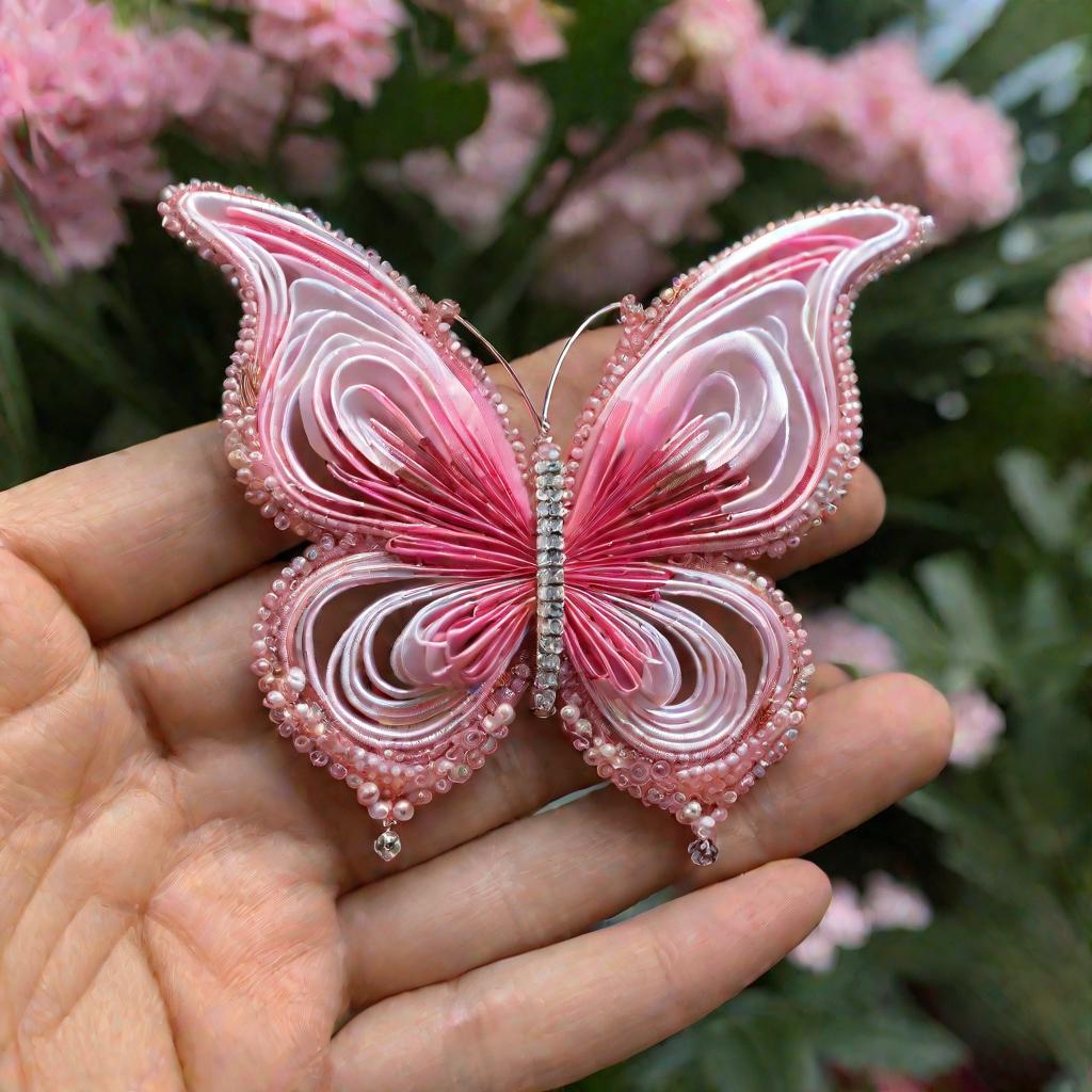 Бабочка канзаши в руке