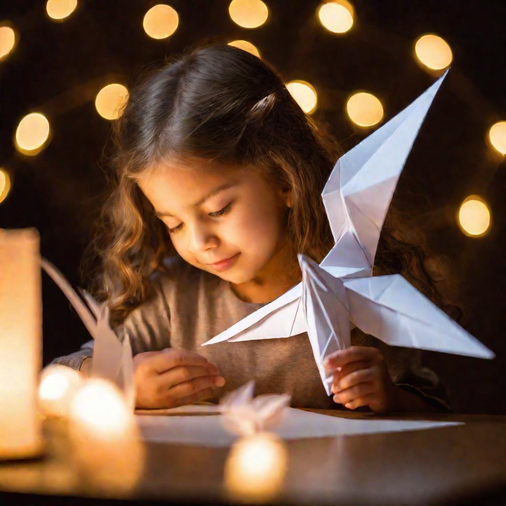 Девочка складывает оригами ангела