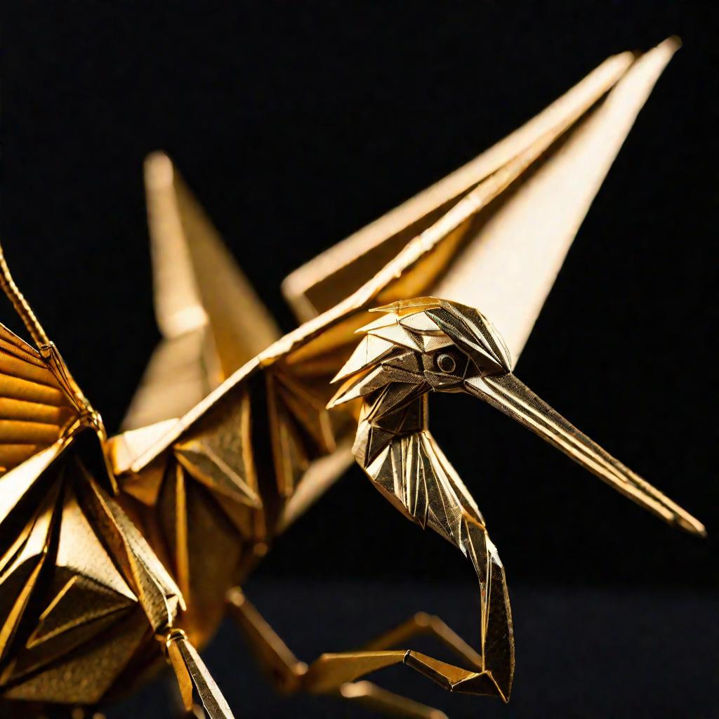 Золотой оригами журавль
