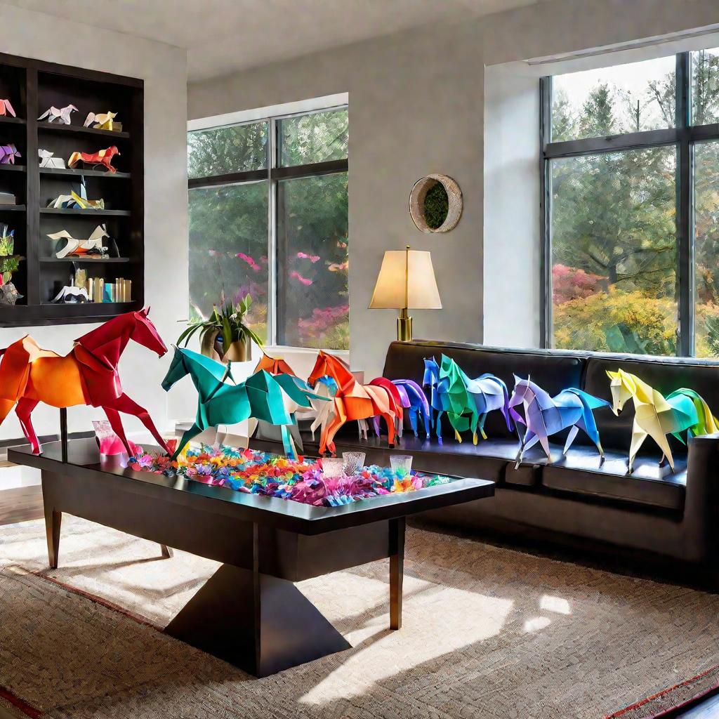Оригами лошади как элемент декора в гостиной