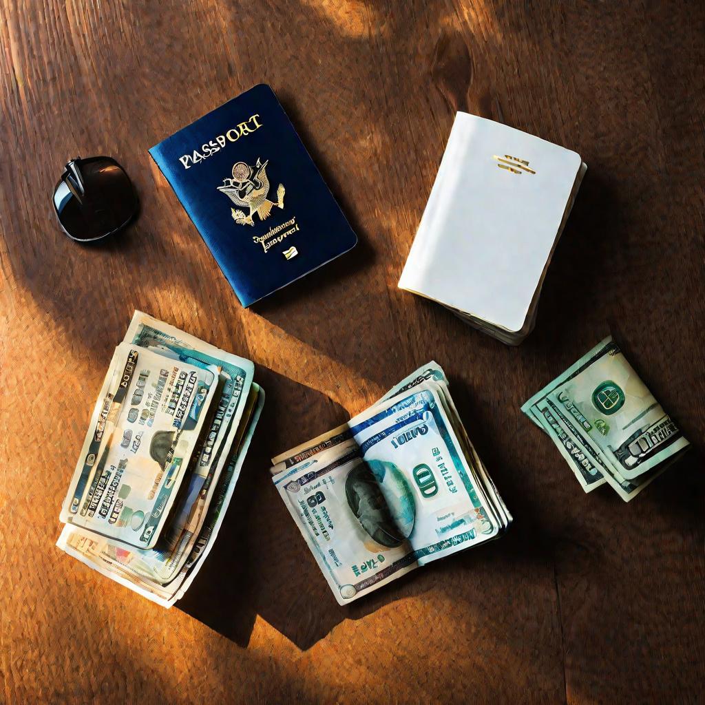 Паспорт сделки и деньги на столе на солнечном подоконнике.