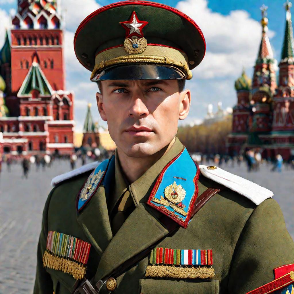 Русский солдат в форме на Красной площади