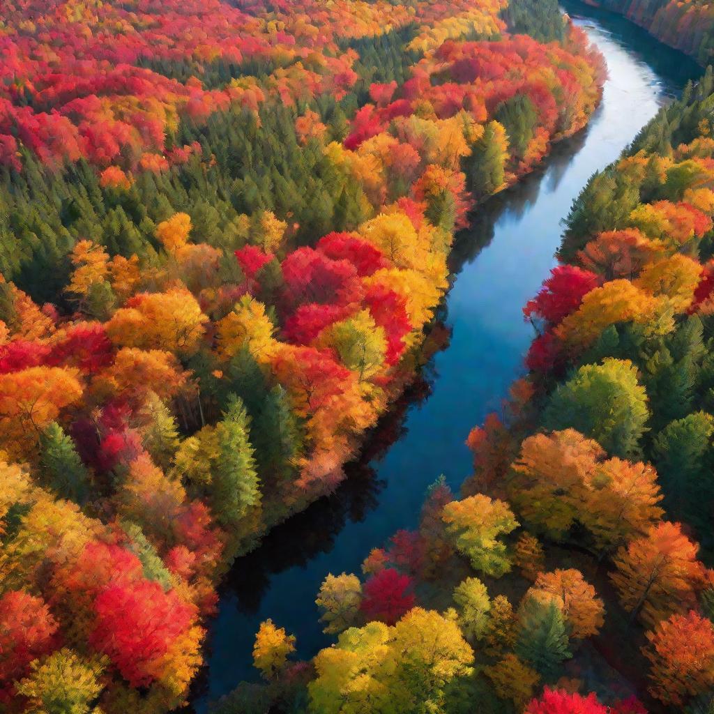 Лес в разгар листопада, переливающийся яркими осенними красками.