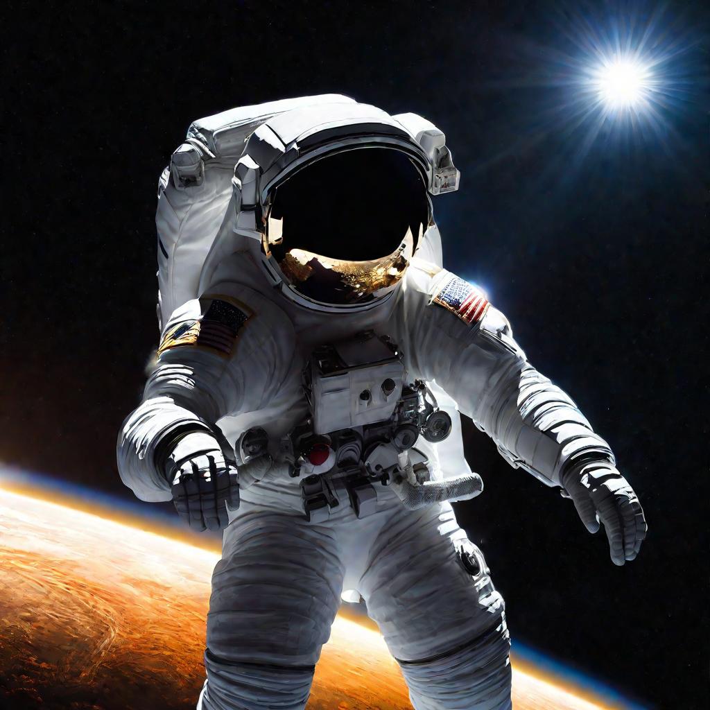 Космонавт наблюдает одновременно корпускулярные и волновые свойства солнечного света в космосе