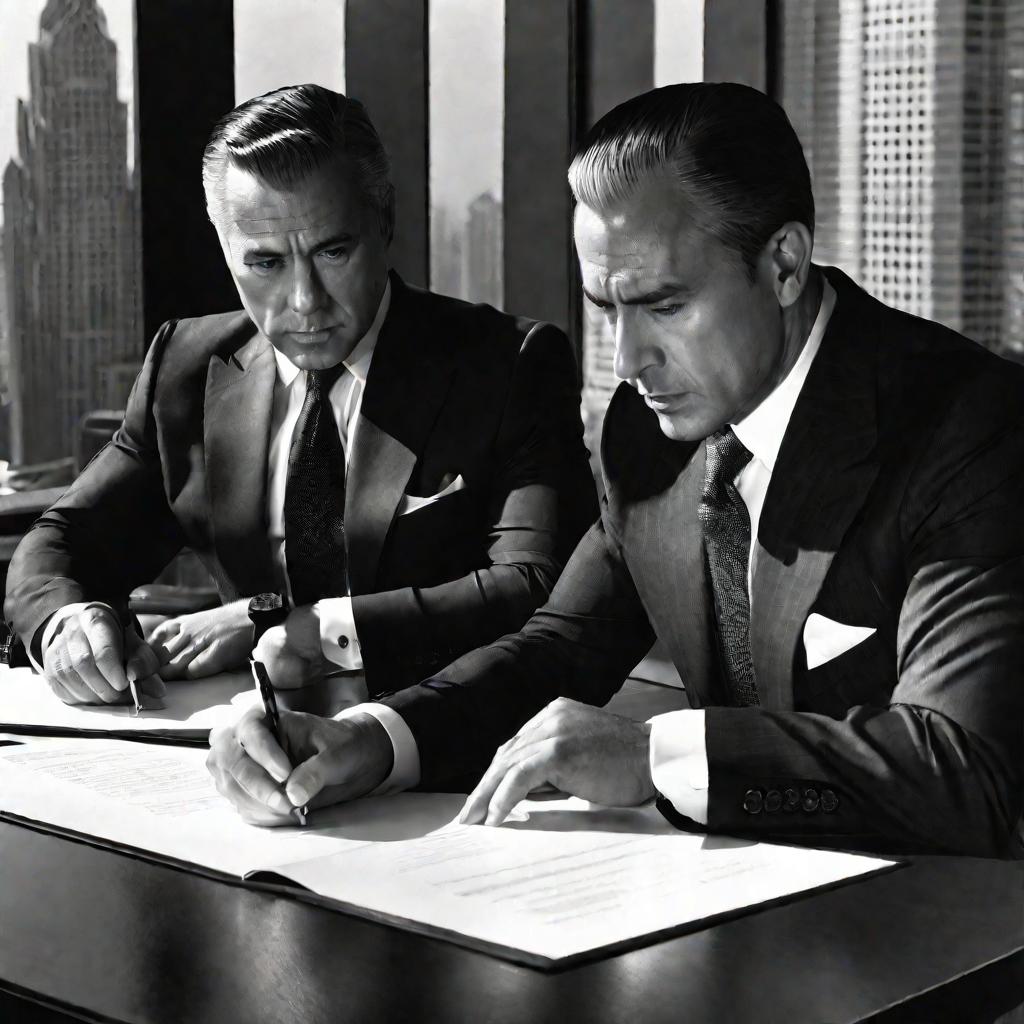 Мужчины подписывают договор в офисе