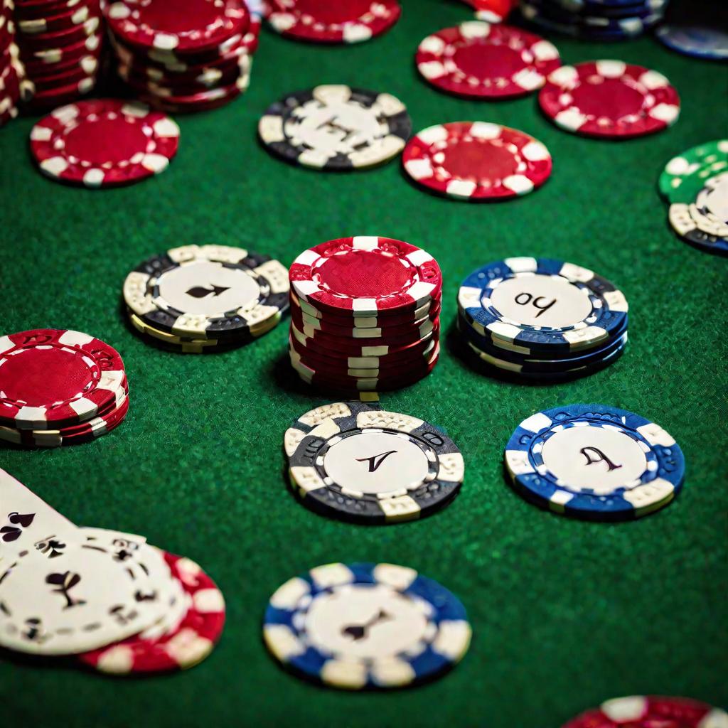 Фишки для азартных игр и карты на игорном столе