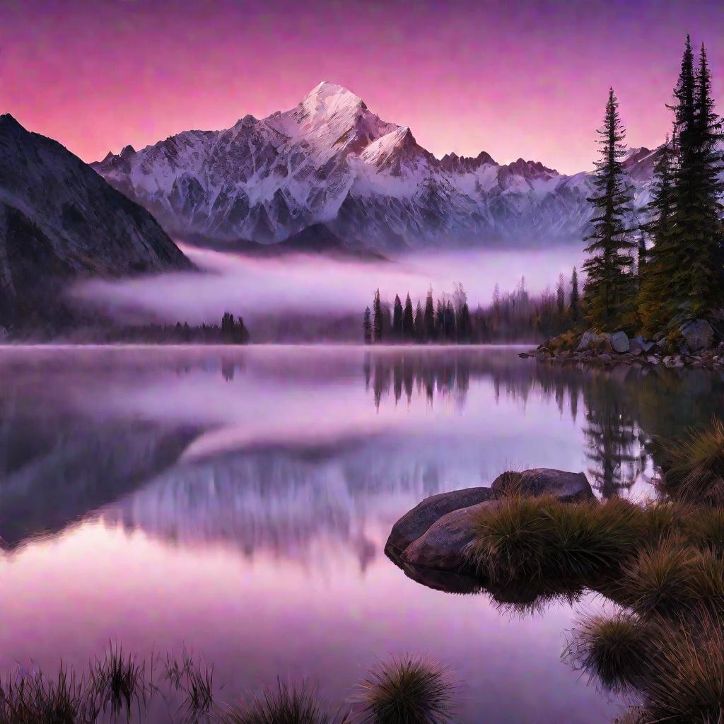 Живописный вид на заснеженные горные вершины на рассвете