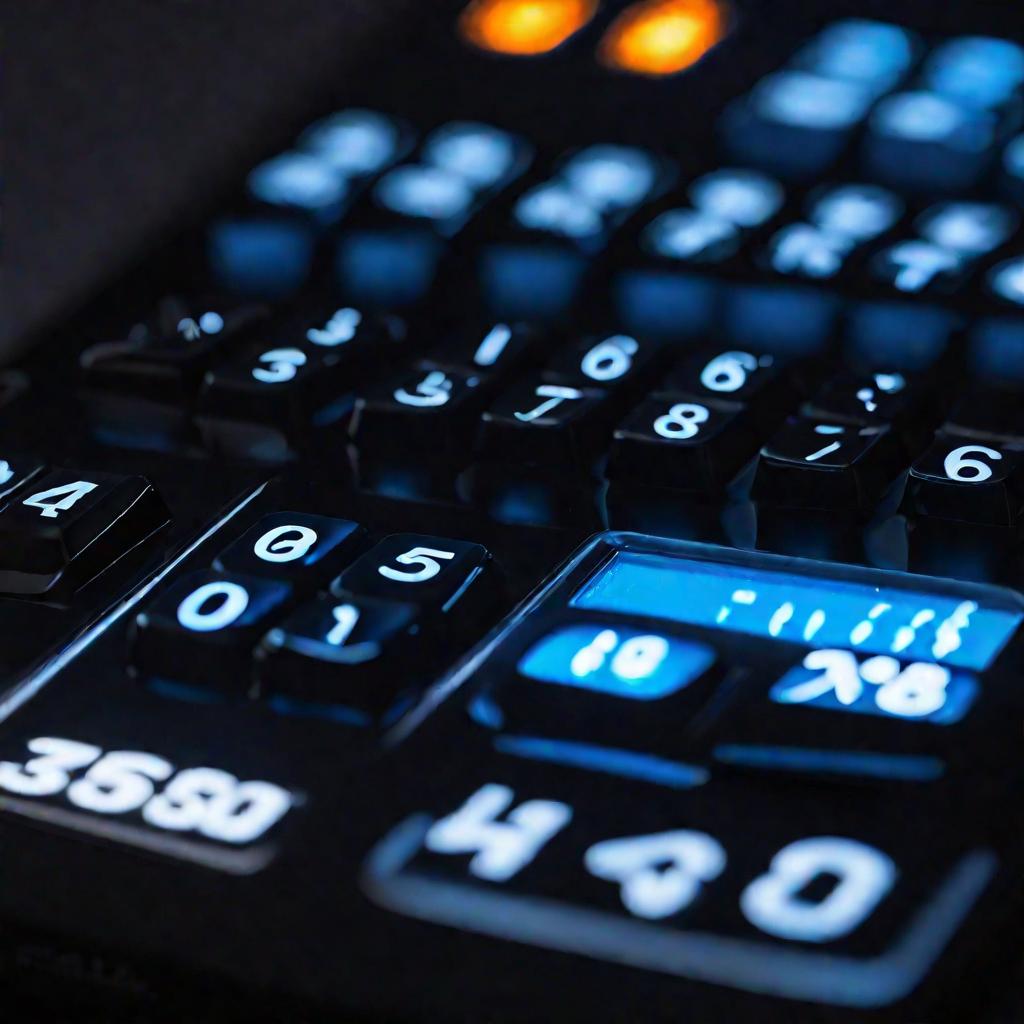 Макросъемка калькулятора с ярко светящимися кнопками.
