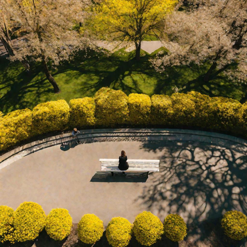Женщина в парке смотрит на желтые ладони