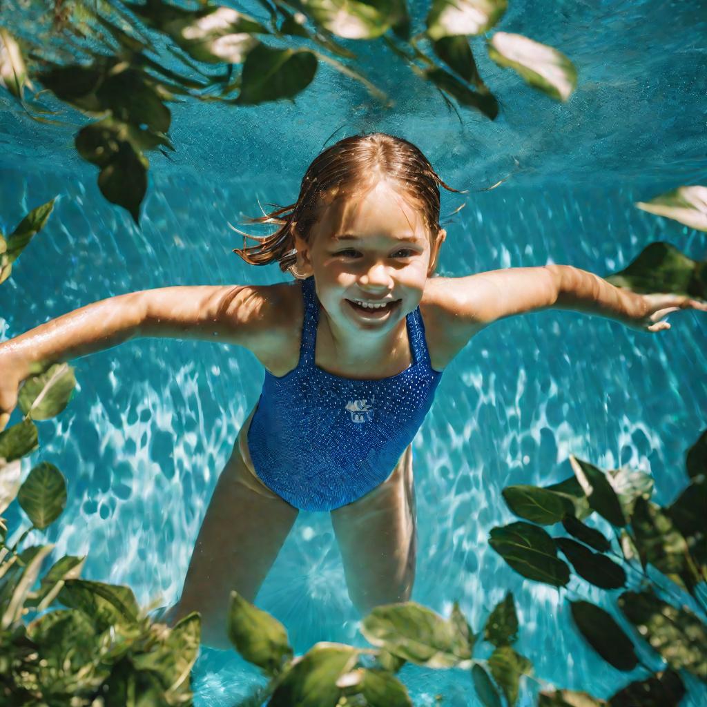 Девочка плавает в бассейне после отита