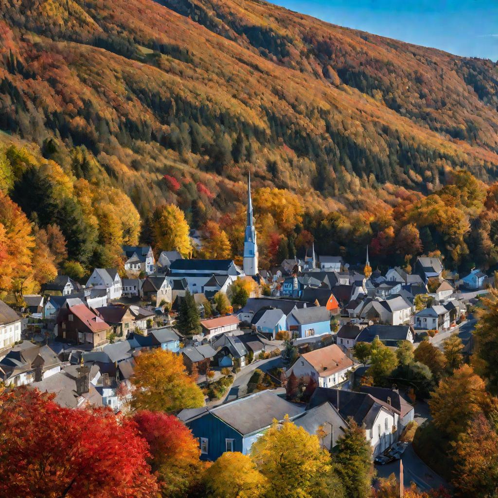 Панорама маленького провинциального городка осенью