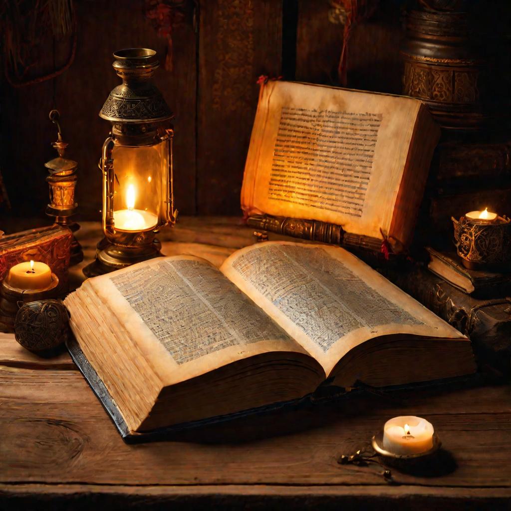 Древняя магическая книга при свечах