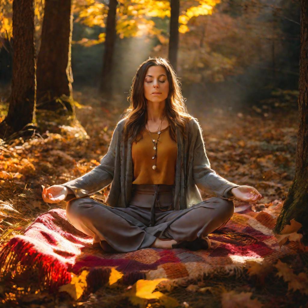 Девушка медитирует в лесу