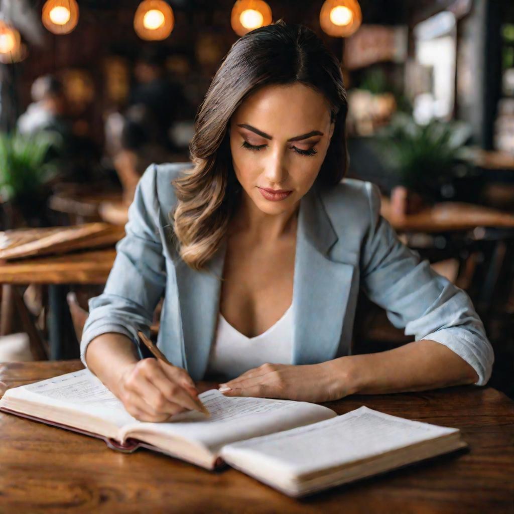 Женщина читает меню в кафе