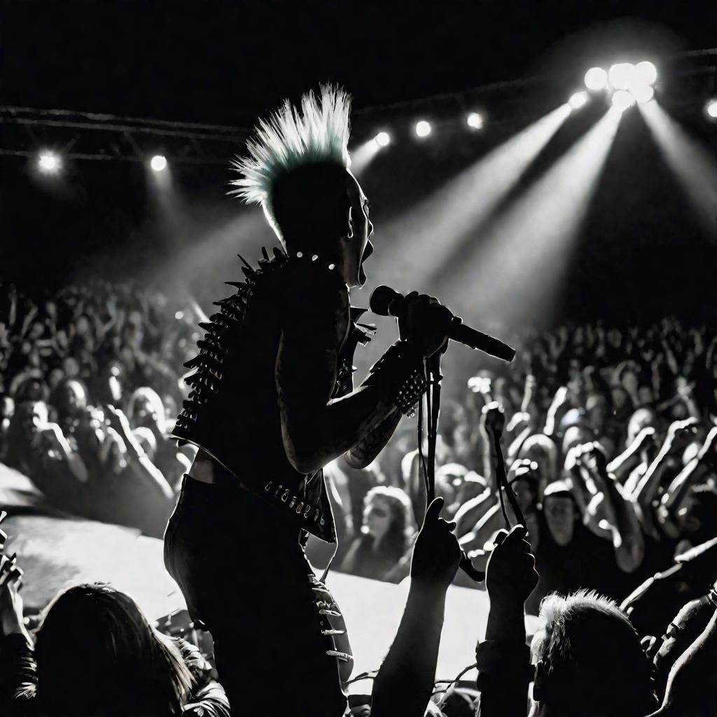 Ночной концерт панк-рок группы со скамейки для моша с кричащим вокалистом и бушующей толпой