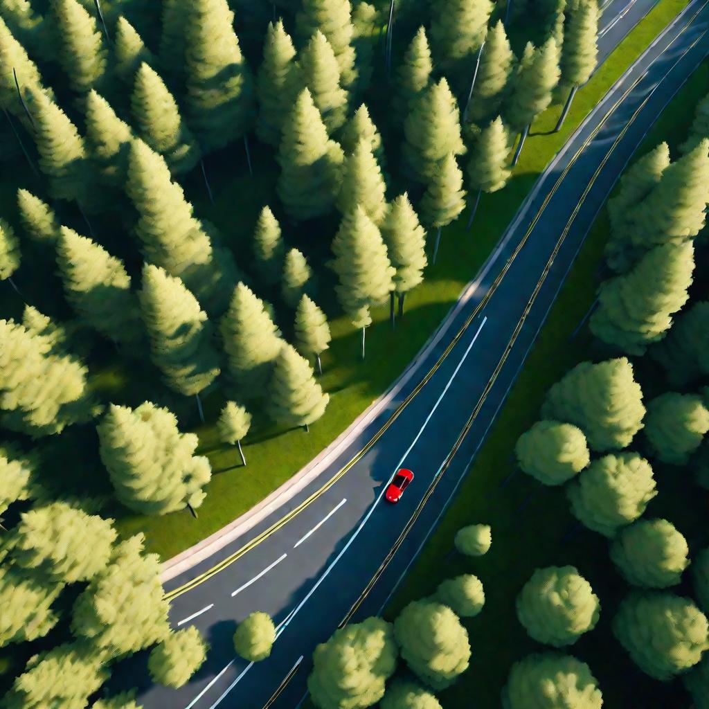 Спортивный автомобиль мчится по извилистой лесной дороге