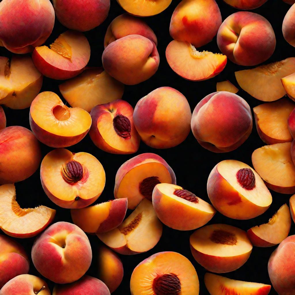 Половинки персика в миске, макросъемка