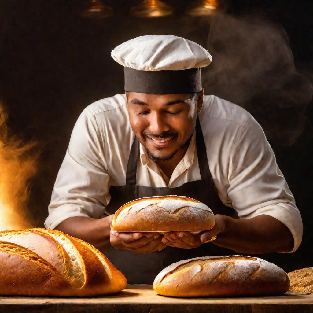 Пекарь проверяет свежий хлеб на вощеной бумаге