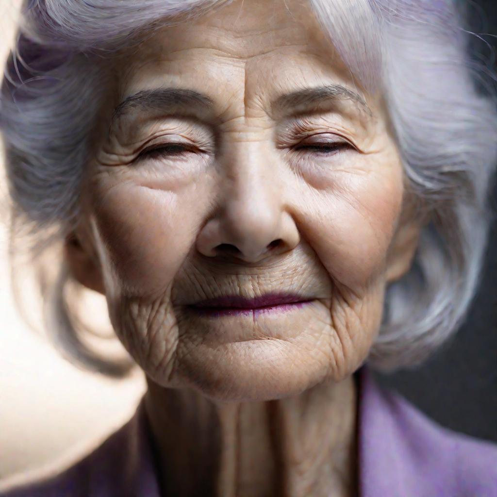 Пожилая женщина с тусклой фиолетовой аурой