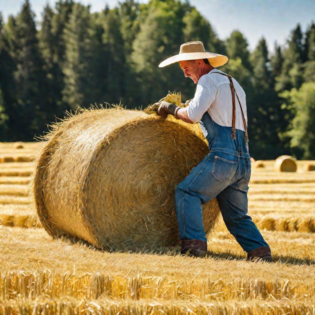 Фермер собирает сено