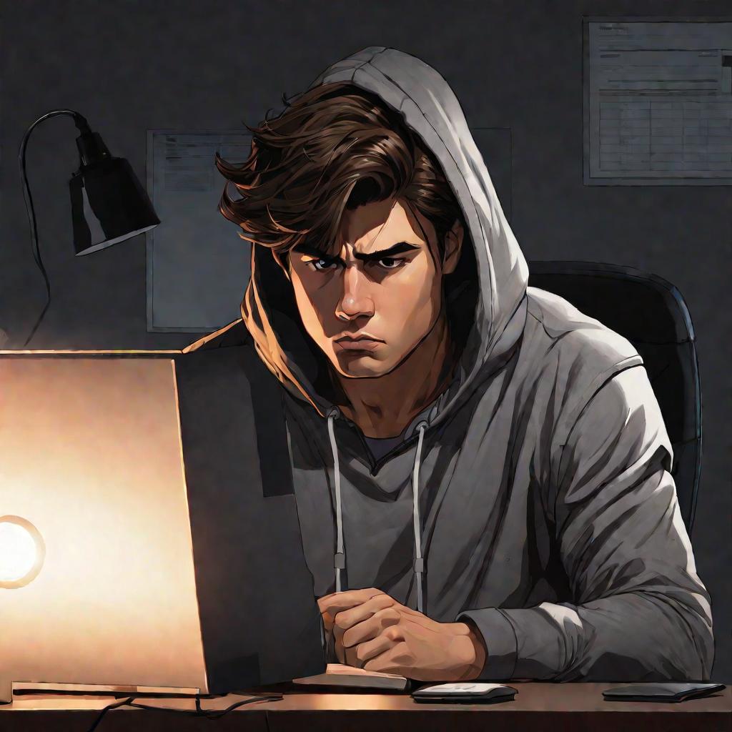 Портрет молодого человека перед черным экраном компьютера