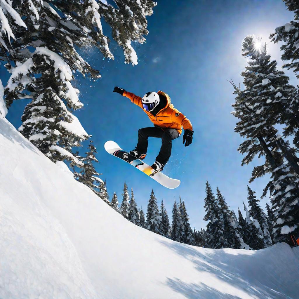 Сноубордист в прыжке над трамплином