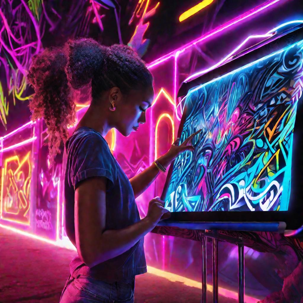 Девушка рисует граффити на вечеринке