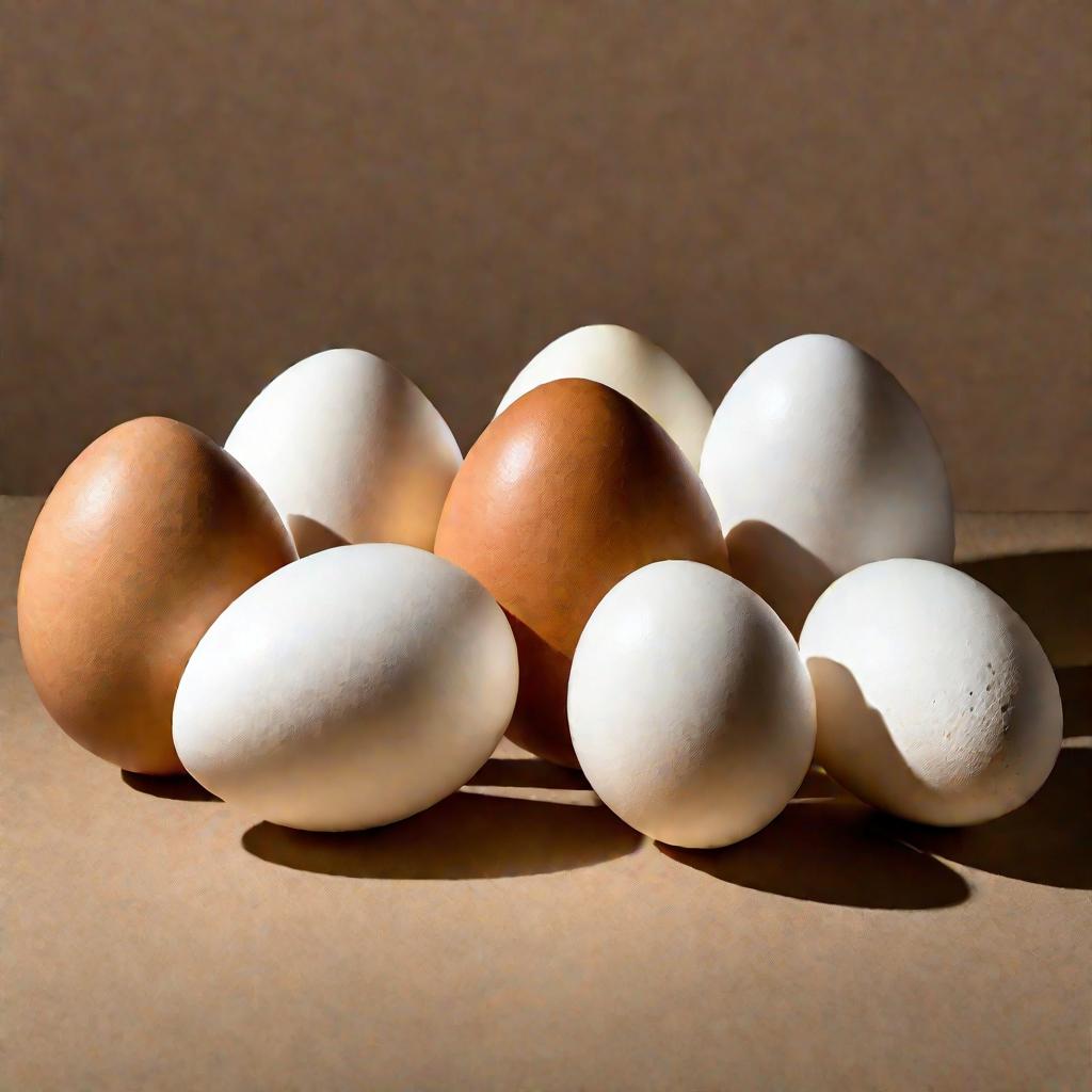 Творческая фотография: ряд яиц стоит на краю осколка скорлупы