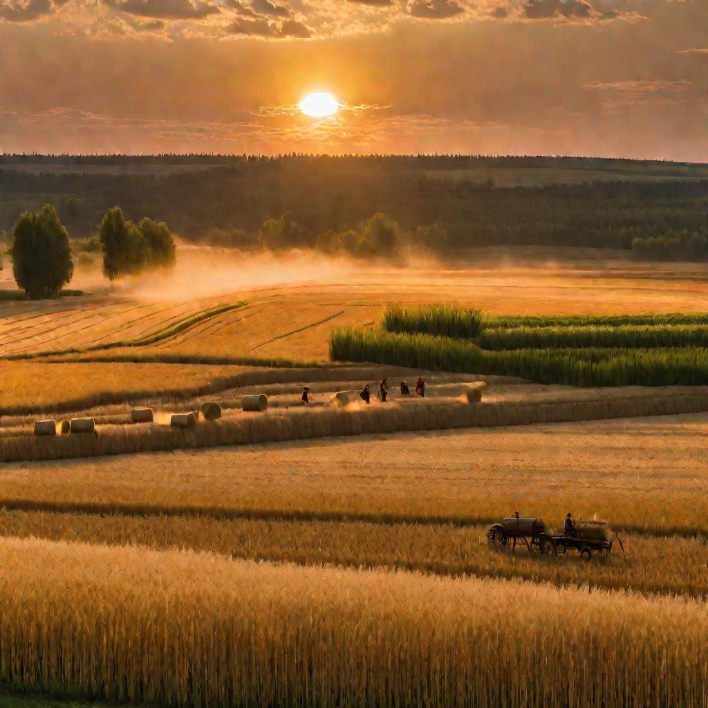 Русские крестьяне в пшеничном поле