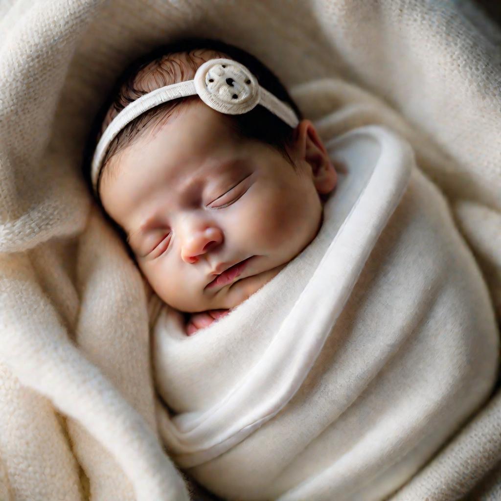 Крупный план новорожденного ребенка, спящего в кроватке.