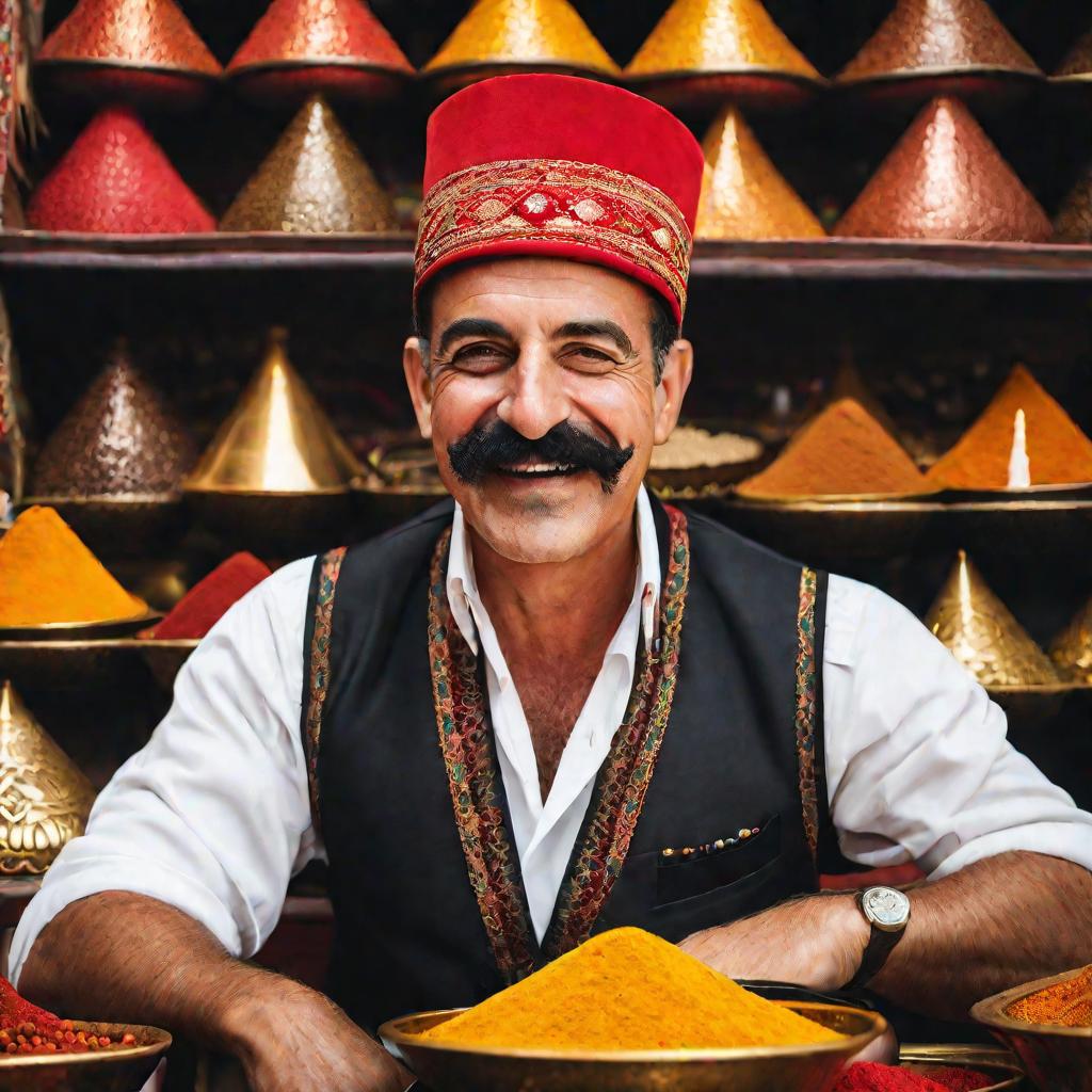 Портрет турецкого торговца в феске на базаре Стамбула