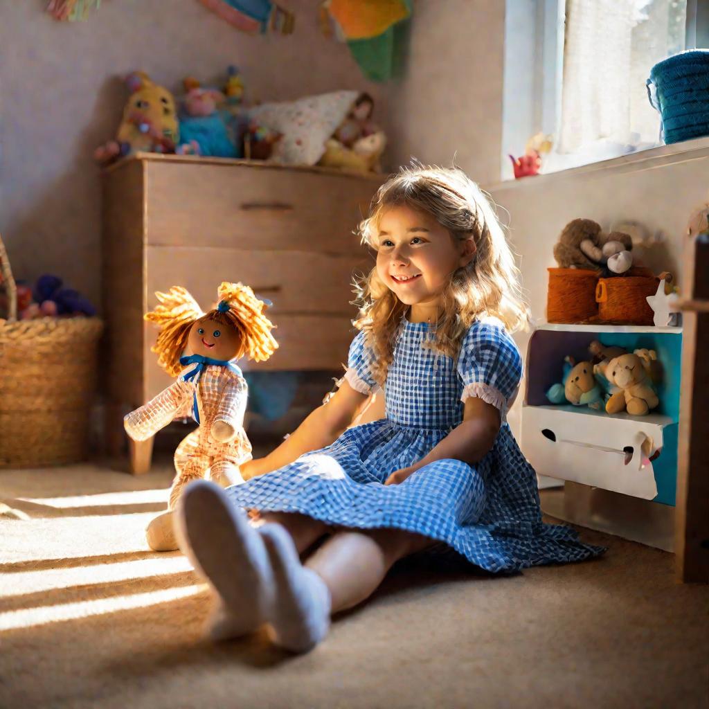 Девочка играет самодельной куклой