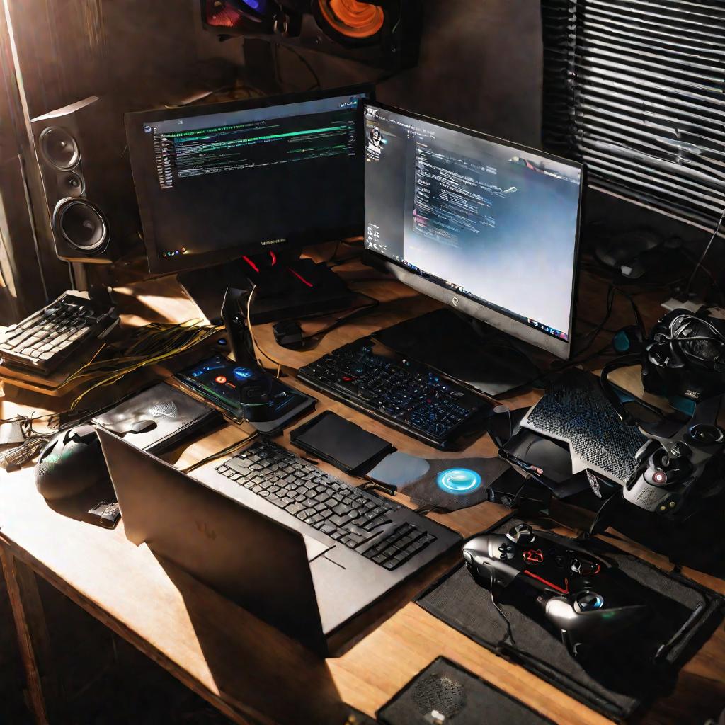 Рабочий стол геймера с ноутбуком, папкой Steam выделенной для удаления