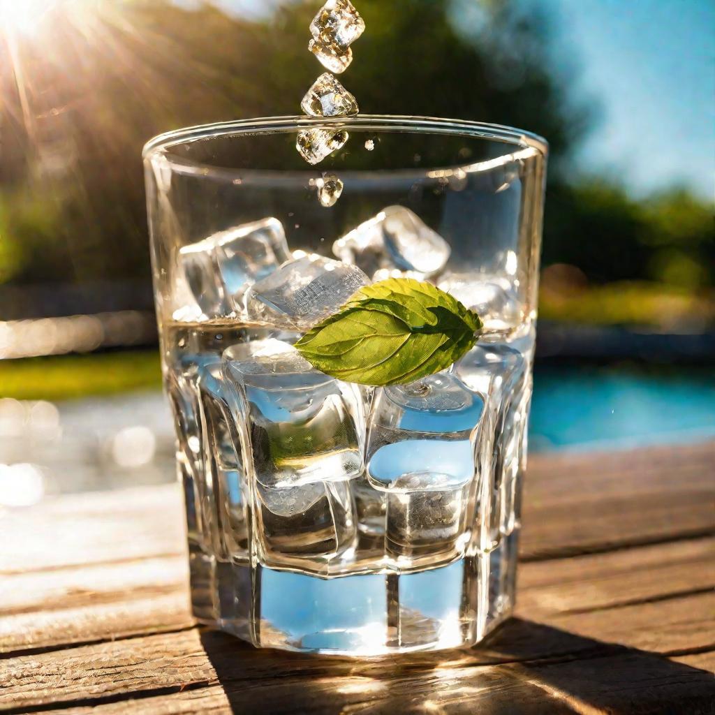 Человек пьет стакан воды на солнце