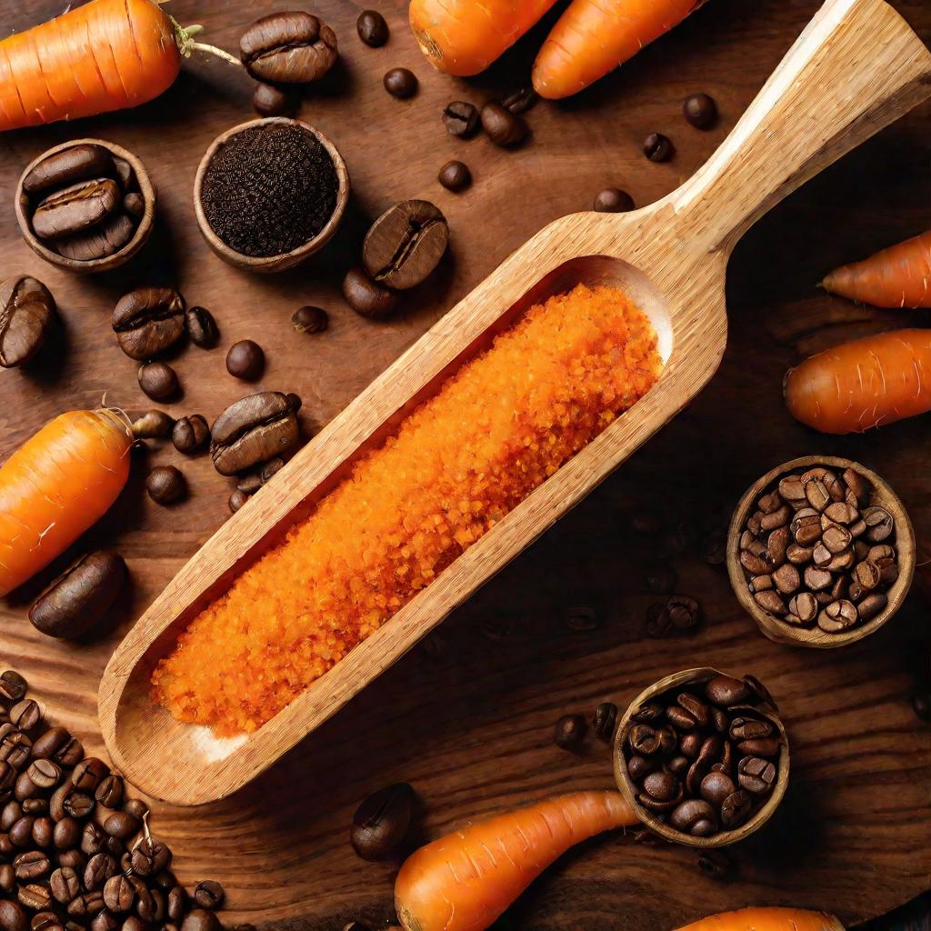 Фото морковно-кофейной маски для лица на деревянной разделочной доске