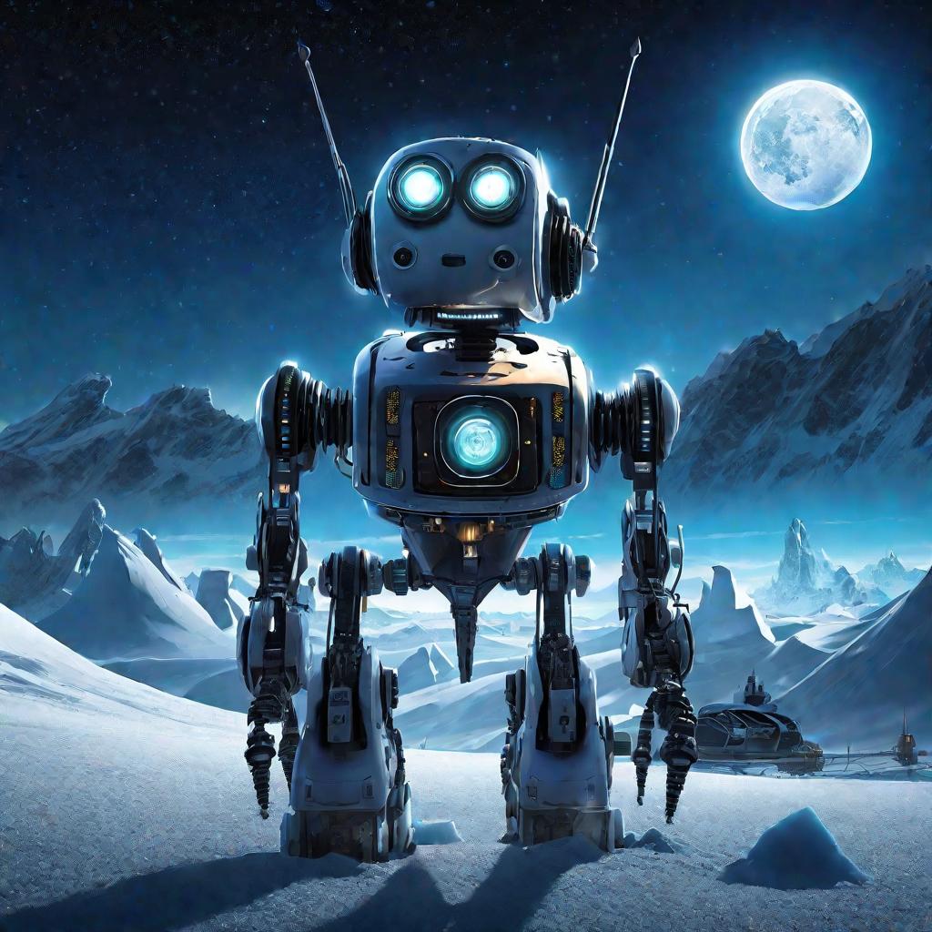 Робот исследует замерзший инопланетный пейзаж