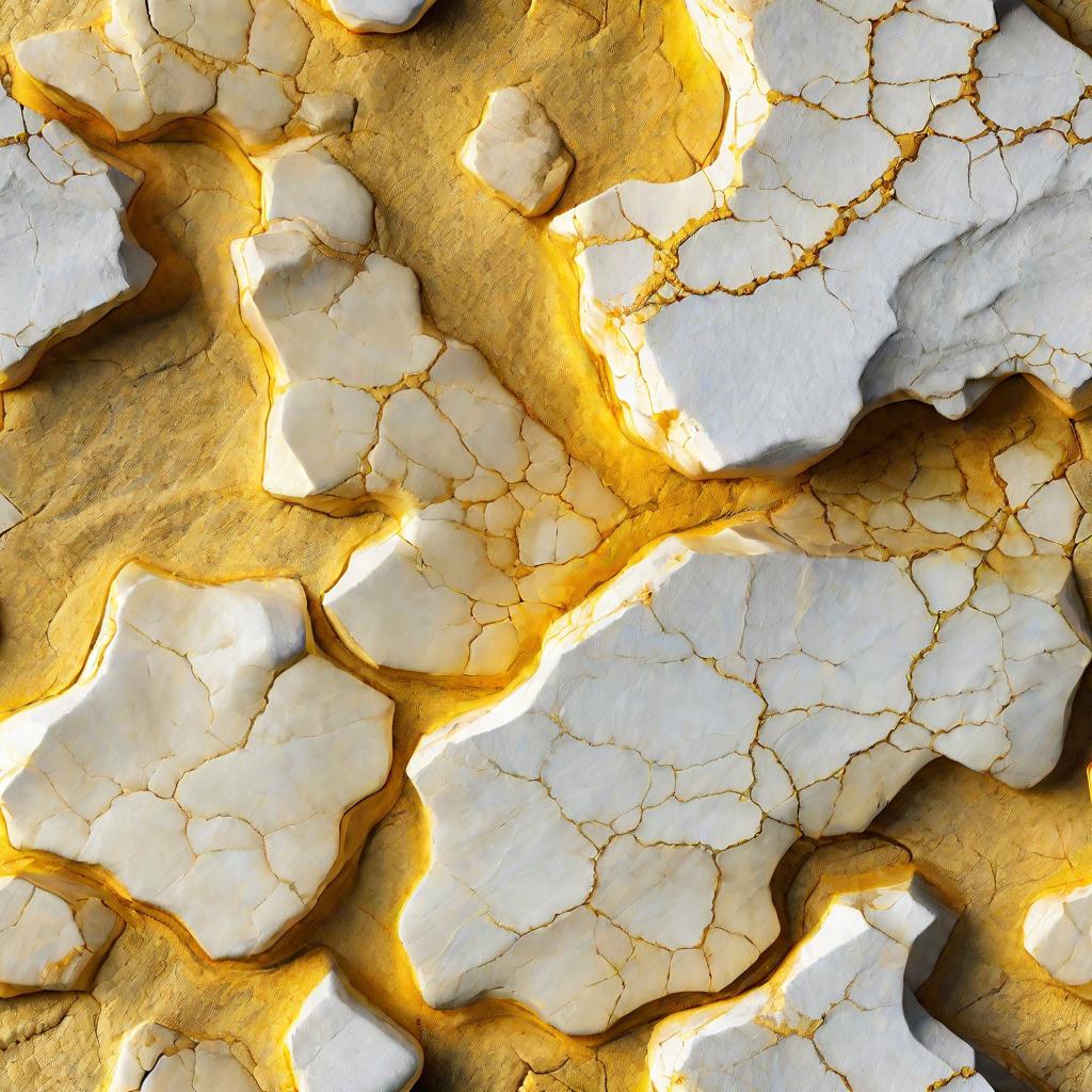 Близкий план белого камня с желтыми минеральными отложениями