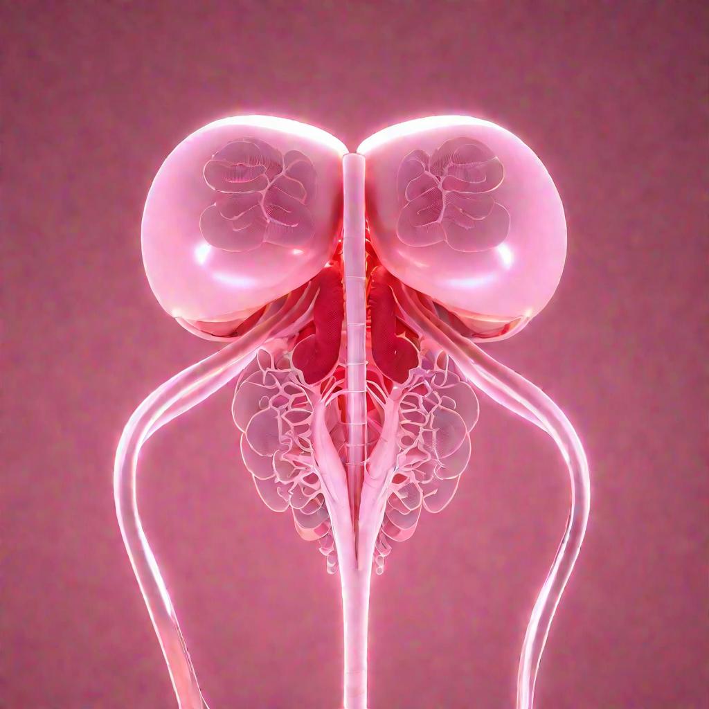 3D рендер женской репродуктивной системы с мягким свечением внутри, символизирующим лечебное воздействие физиотерапии.