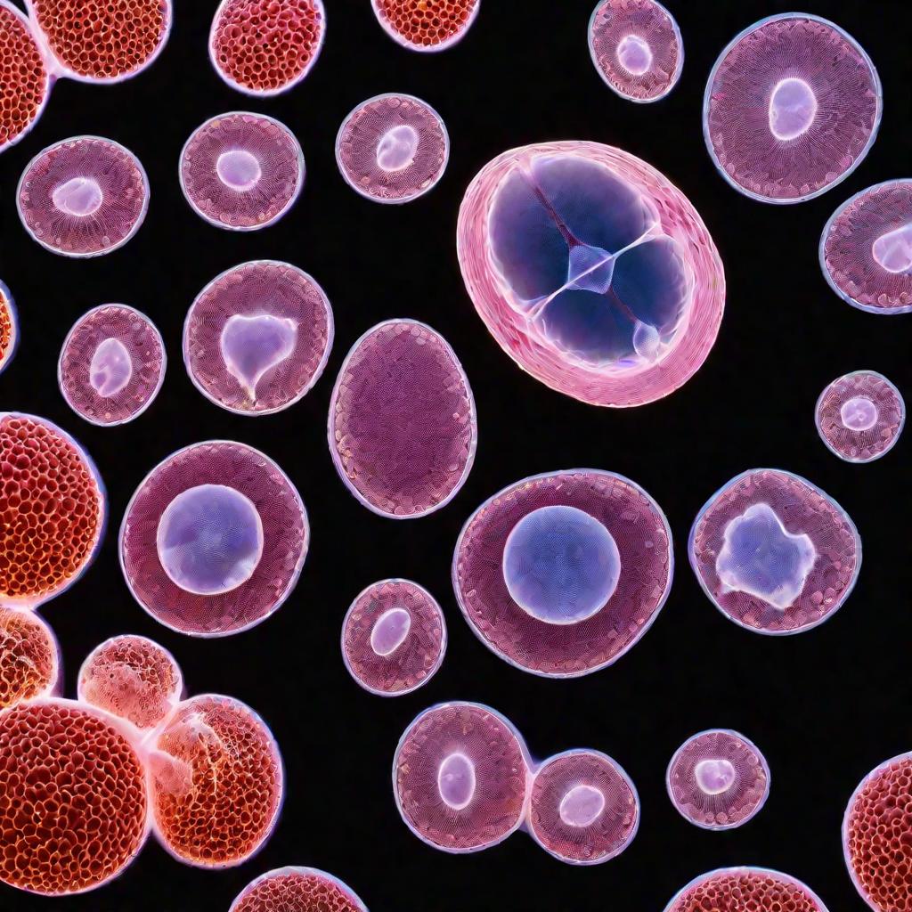 Микроскопический снимок женских яйцеклеток, эмбрионов и сперматозоидов