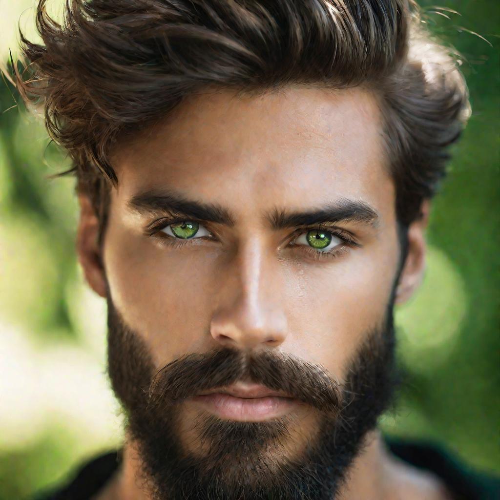 Портрет бородатого мужчины с модной текстурной стрижкой