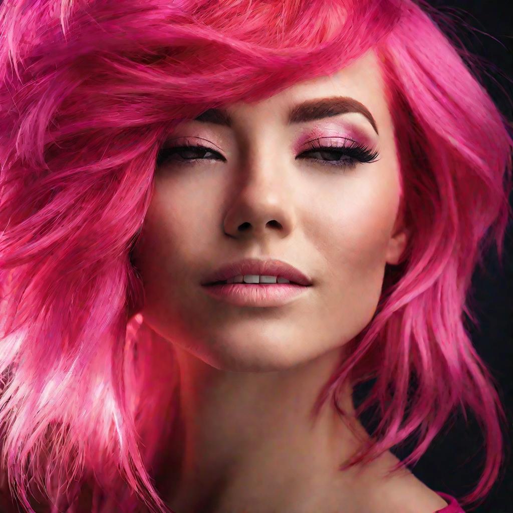 Крупный план женщины с ярко розовыми волосами.