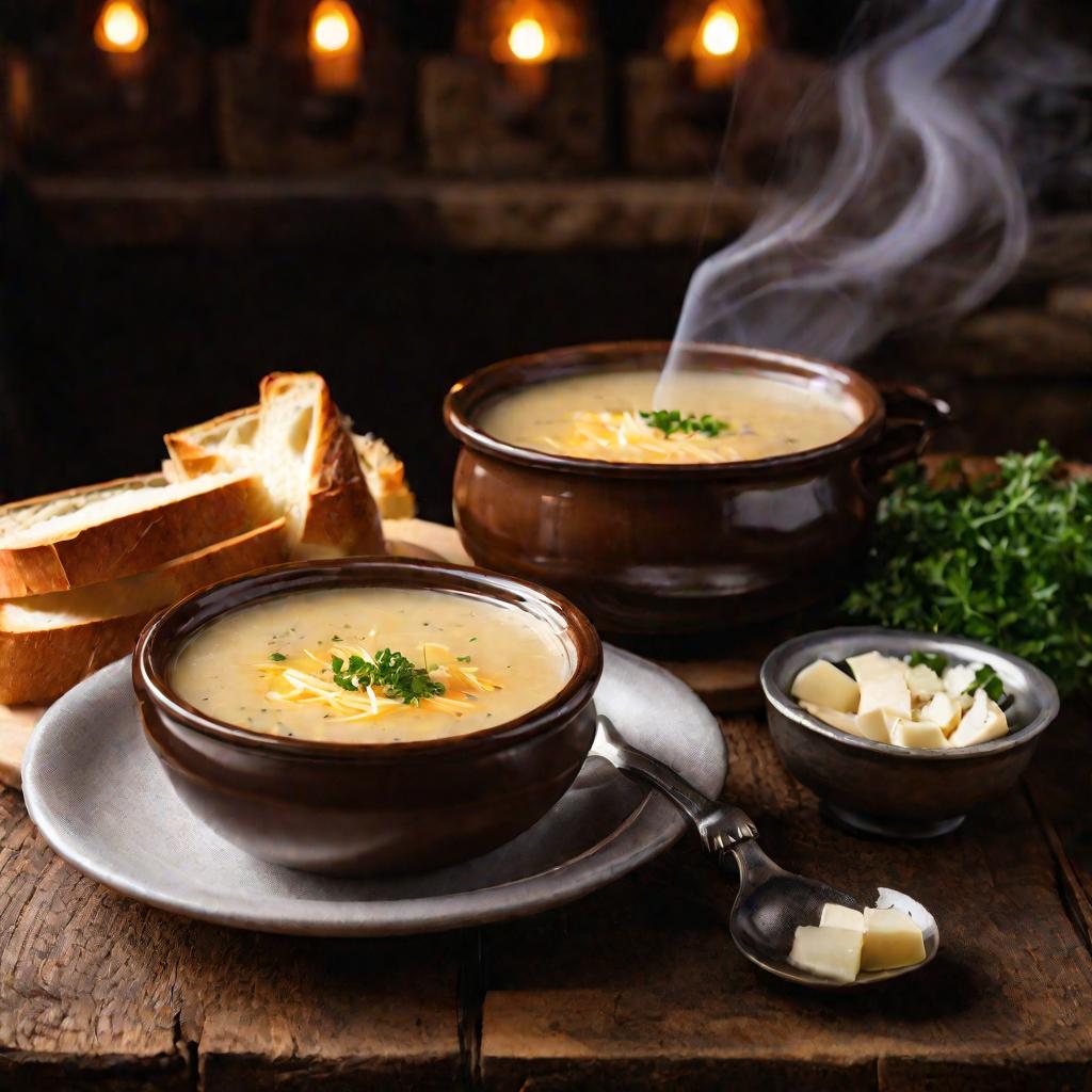 Миска супа с луком на столе