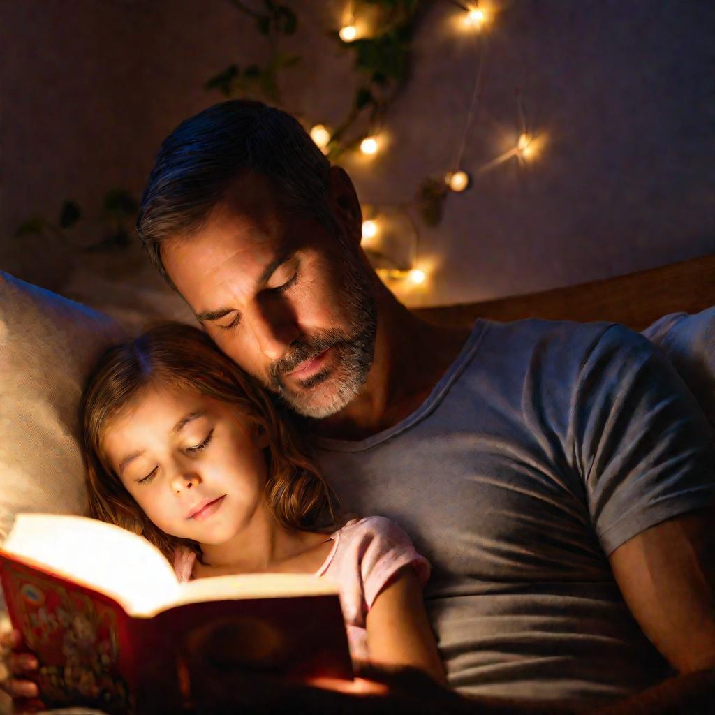 Отец читает дочери перед сном