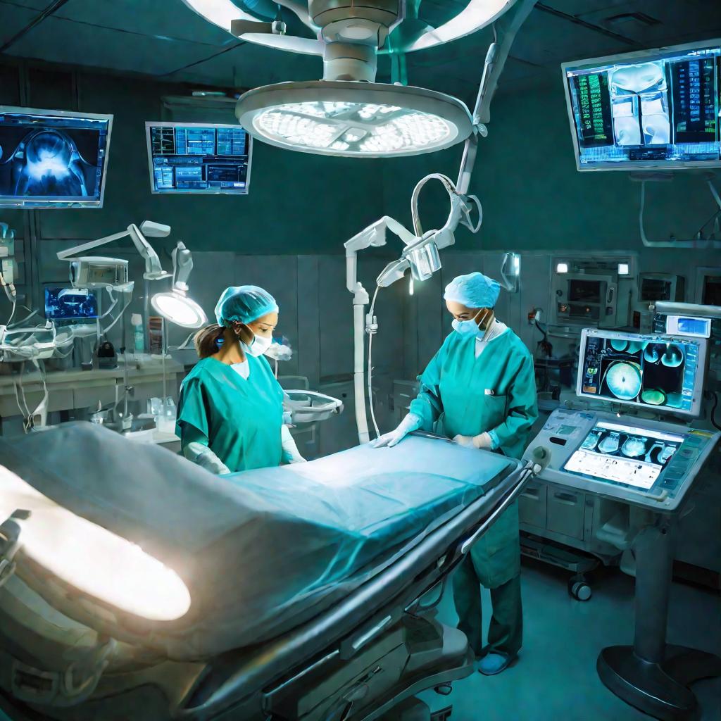 Подробный вид операционной с хирургом, делающим операцию пациентке