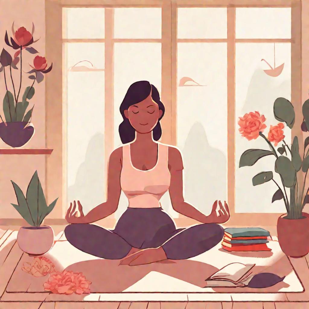 Женщина в позе йоги медитирует во время месячных