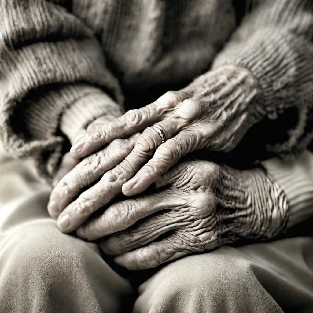 Молодая женщина держит руку бабушки с артритом