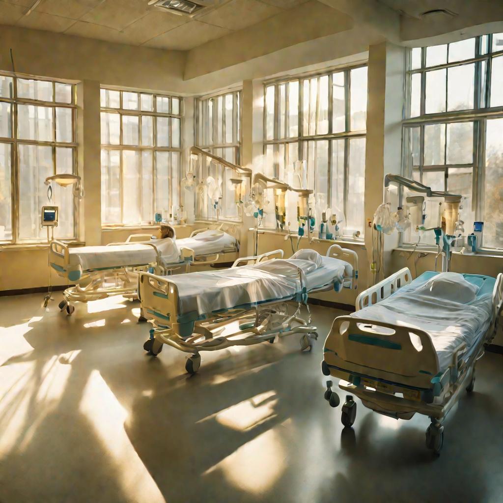 Вид сверху на палату больницы со специализированным оборудованием для промывания носа в солнечное утро