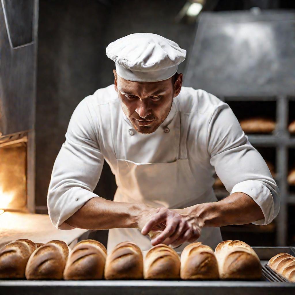 Портрет пекаря, ставящего хлеб в печь