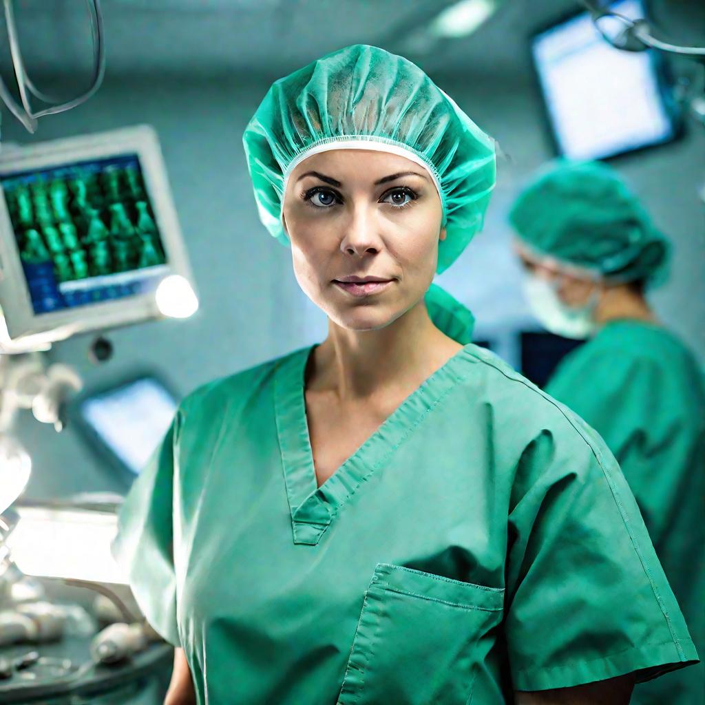 Портрет женщины-хирурга в операционной.